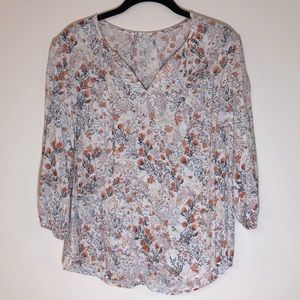 Ivory, orange, and gray floral 3/4 sleeve tunic